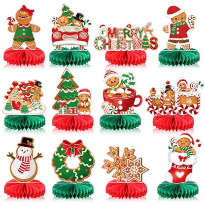 12 Pack Gingerbread Honeycomb Centerpieces for Christmas Party Decor