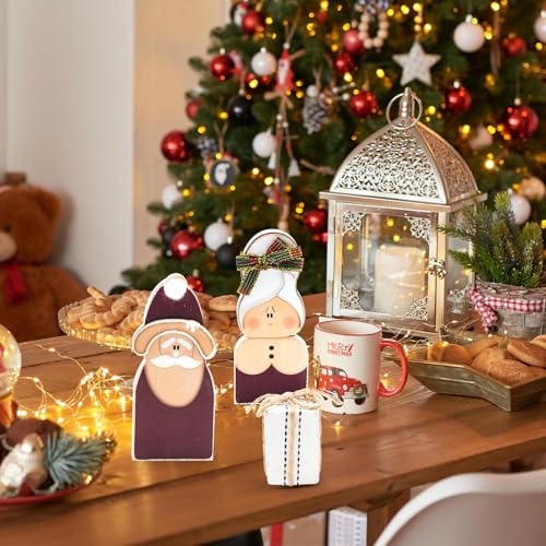 Christmas Decorations Wooden Santa Claus Couple Table Centerpieces - 3 Pcs - Holiday Home Decor