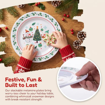 Snowman Melamine Plates Set - 6 Pieces, 10-Inch, Two Snowmen Variation