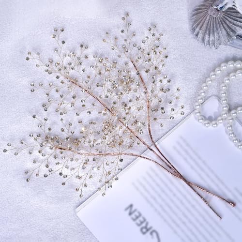Champagne Crystal Glitter Berry Stem Ornaments for Christmas Tree & Vase Fillers - 1 Pack