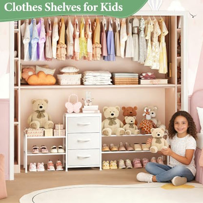Expandable Closet Organizer with 3 Drawers, White, 47.2-71.5W x 11.4D x 24H