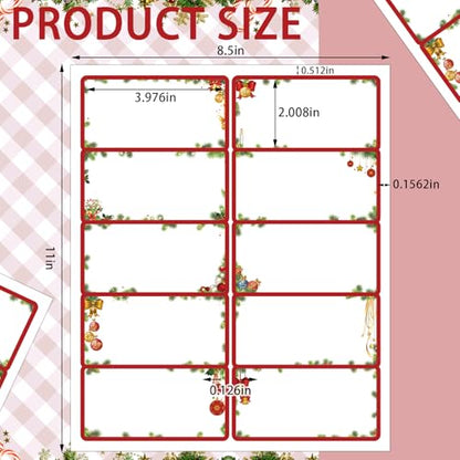 Christmas Address Labels Bulk 250 Pack - Red Green Ball Ornament Variation