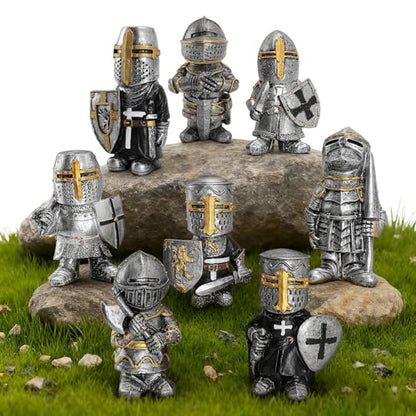 8-Piece Medieval Knight Figurine Set Resin Garden Decor Collectibles