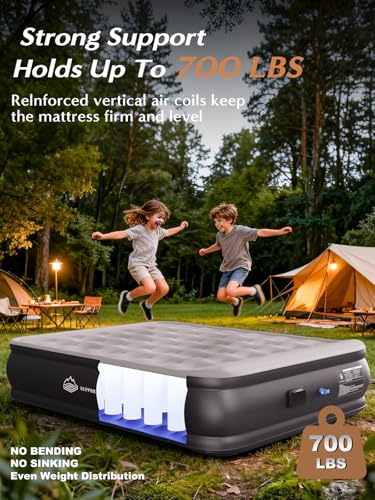 Queen Air Mattress with Built-In Pump - Gray, 77 x 38 Inches, Portable Camping Bed