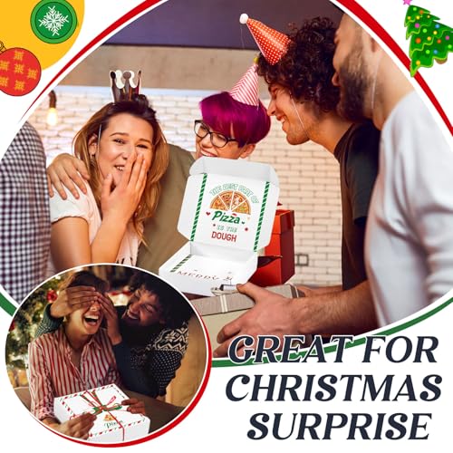 12 Pack Christmas Pizza Gift Boxes - 7 x 7 Inch Kraft Paper Holiday Money Holders with Cards & Ribbons