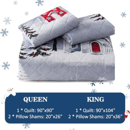 AtawLege 3-Piece Christmas Quilts King Size Grey Tree Bedding Set