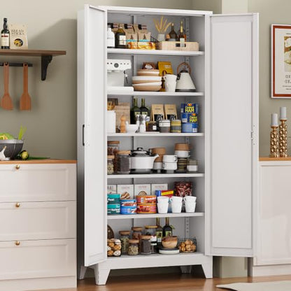 75-Inch Kitchen Pantry Cabinet with 5 Adjustable Steel Shelves - Rumetol