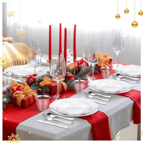 Silver Snowflake Disposable Tableware Set for Holiday Party - 350 Pcs