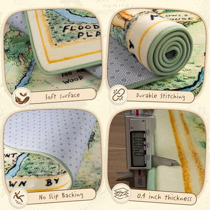 Woodland Nursery Rug Non-Slip Playroom Carpet Light Green Kids Room Decor