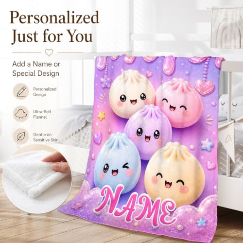 Beige Personalized Girls Dumpling Blanket - Custom Drip Kids Throw