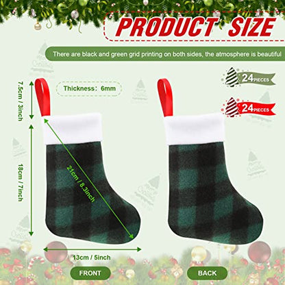 Christmas Mini Stockings Buffalo Plaid 7 Inch Red Green Set of 48 - Holiday Decor