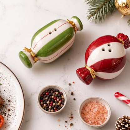 Christmas Candy Salt and Pepper Shakers Set - Red and Green, 2 Pieces