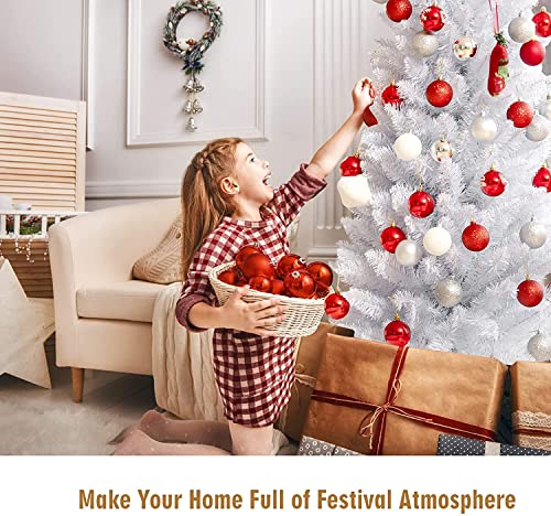 7Ft Slim Artificial Christmas Tree with 436 Tips, White, Hinged Design & Metal Stand