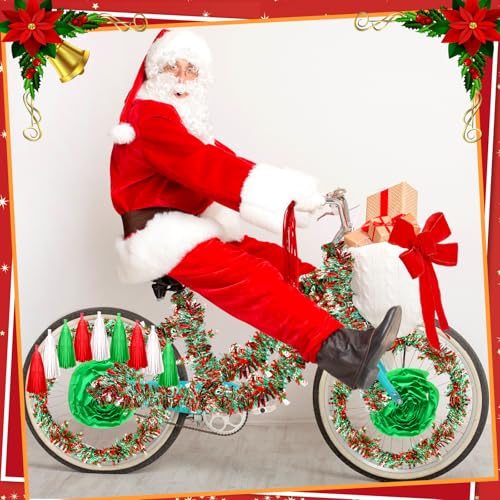 Christmas Bike Decorations Set with Tassel Garlands Streamers and Bows - 23 Pieces