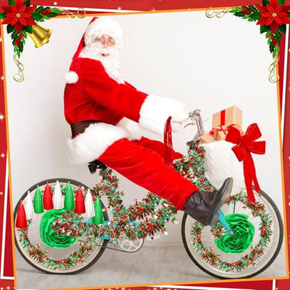 Christmas Bike Decorations Set with Tassel Garlands Streamers and Bows - 23 Pieces