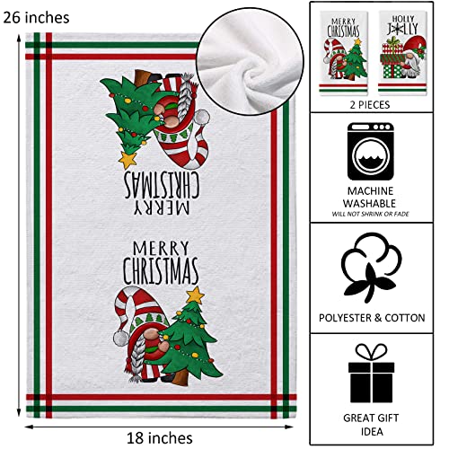 Gnome Christmas Tree Holiday Kitchen Dish Towel Set of 2 - Merry Christmas Decor