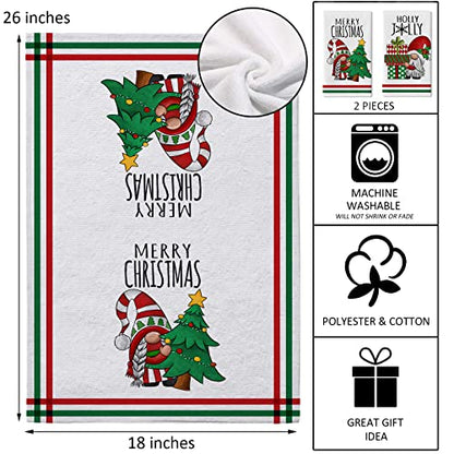 Gnome Christmas Tree Holiday Kitchen Dish Towel Set of 2 - Merry Christmas Decor