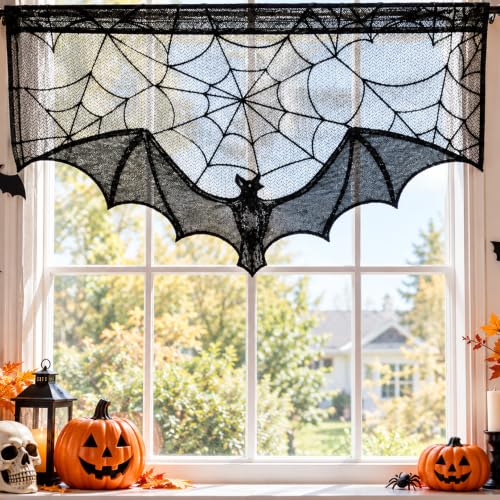 Halloween Lace Curtains Gothic Black Bat Window Decor 2 Pcs - Variation of THIS Listing