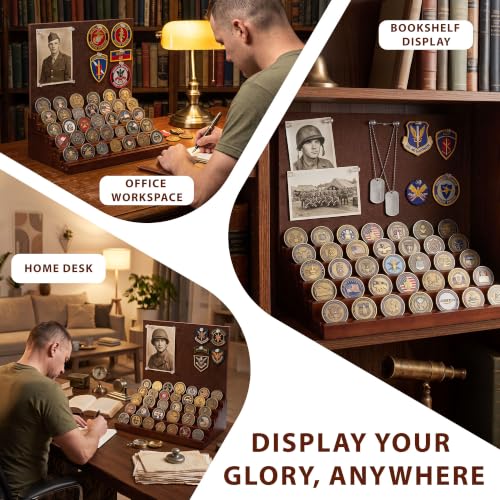 Walnut Challenge Coin Display with DIY Felt Pin Board - Military Collector Gift