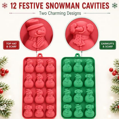 Christmas Snowman Silicone Mold Set - Red & Green Winter Holiday Mini Candy & Chocolate Molds - Style7