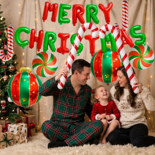Christmas Balloon Decorations Set - Red, Green, Candy Canes, Party Balloons