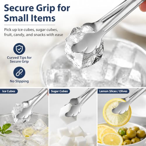 6-Piece Stainless Steel Ice Tongs Set - Mini 4.33 Inch Serving Utensils