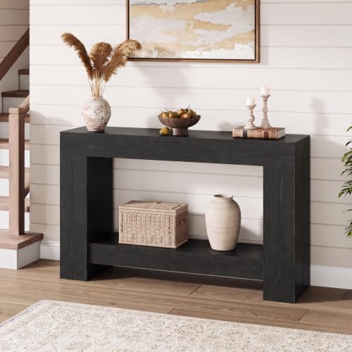 Farmhouse 47-Inch Black Console Table with 2-Tier Storage - Entryway Furniture