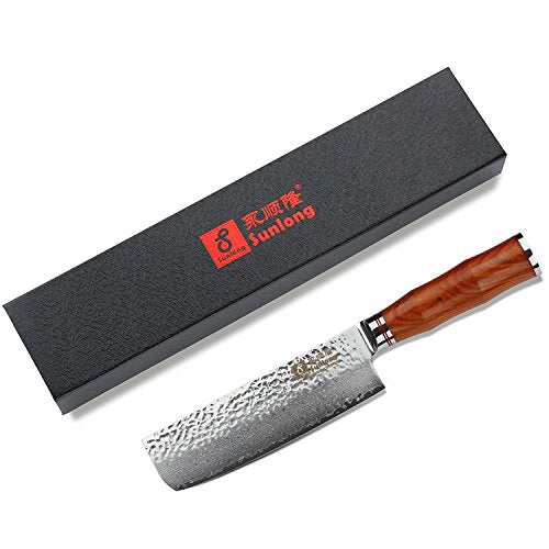 6.5 Inch Nakiri Knife - Hammered Damascus Steel Blade with Bloodwood Handle