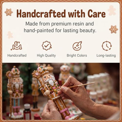 Christmas Gingerbread Nutcracker Figures Set - Resin Holiday Decor, 6 Inches