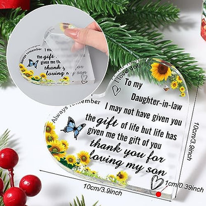 Daughter-in-Law Gift Acrylic Heart Sign - Wedding Birthday Christmas Decor 3.94x3.94x0.39 Inch