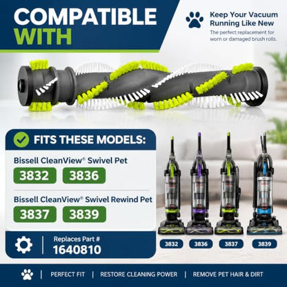 Replacement Brush Roll for Bissell CleanView Swivel Pet Models 3832 3836 3837 3839