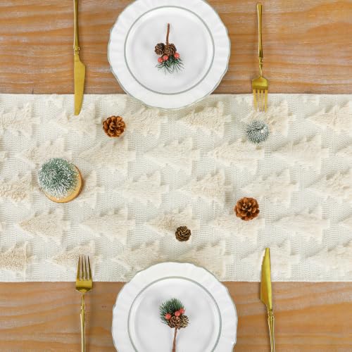 Faux Fur Christmas Table Runner Beige 13x60 Inch Soft Plush Holiday Decor