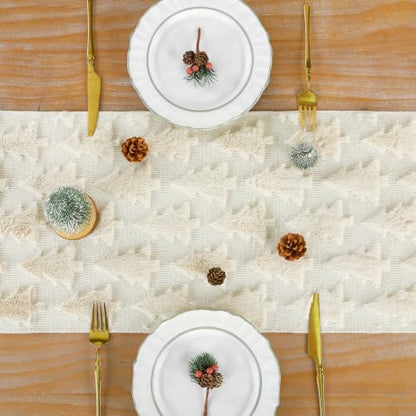 Faux Fur Christmas Table Runner Beige 13x60 Inch Soft Plush Holiday Decor