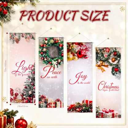 Christmas Church Banners Set - Sacred Scripture Sanctuary Wall Decor, 6 Pieces with Variation Christmas and Hole