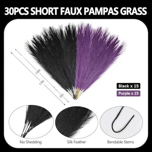 Artificial Pampas Grass Bundle - Black & Purple, 17 Inches, Set of 30