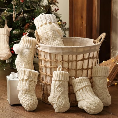 Mini Knitted Christmas Stockings 6 Pack - Rustic Farmhouse Holiday Decor