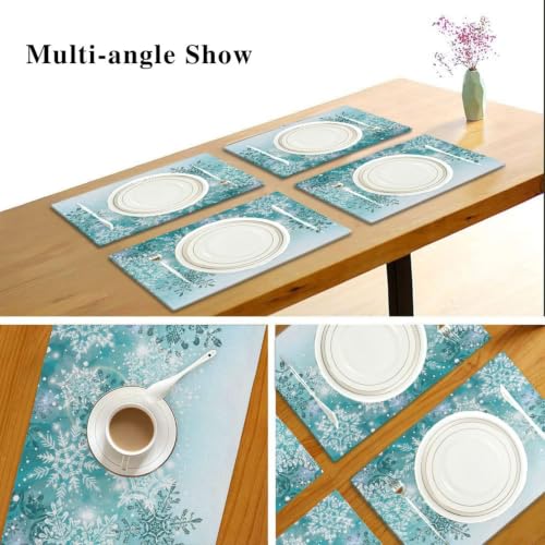 Christmas Burlap Placemats Set of 6 Snowflake Holiday Table Mats for Dining