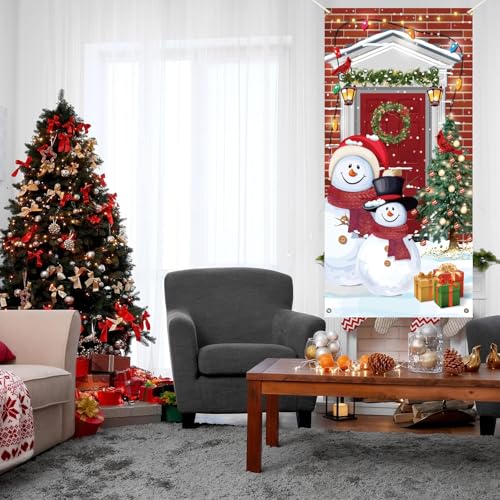 Christmas Snowman Door Cover Decorations 35x71 Inch Holiday Wall Banner for Winter Festivities