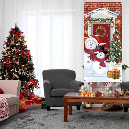 Christmas Snowman Door Cover Decorations 35x71 Inch Holiday Wall Banner for Winter Festivities