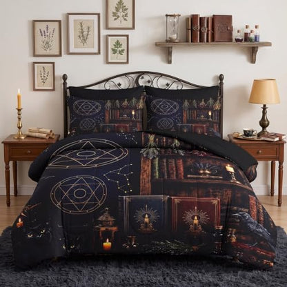 Gothic Witch Queen Size Comforter Set - Soft Cozy Bedding with Pillowcases & Shams