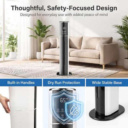 White Large Room Humidifier 2.38Gal/9L Cool Mist with Remote & Essential Oil Tray
