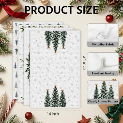 Multi 0347 Green Christmas Kitchen Towels - Winter Xmas Tree Dish Towels