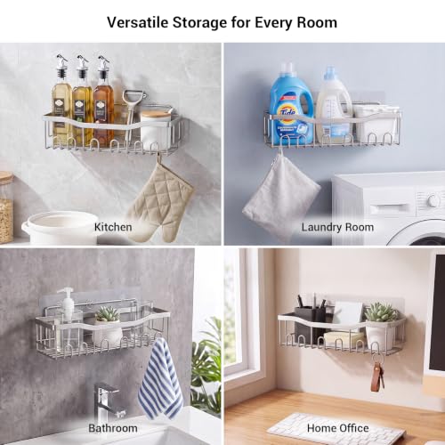 Brushed Stainless Steel Shower Caddy Adhesive Set - Rustproof Bathroom Organizer with Soap Holders - Silver