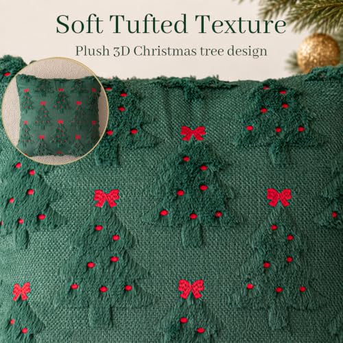 Warmstar Christmas Tree Throw Pillow Covers Set of 2 - Green Bow 20x20 Inches