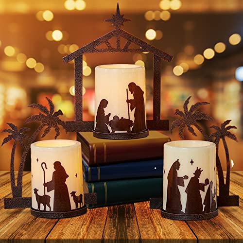 Flameless Nativity Candleholders Set of 3 Christmas Scene Decor