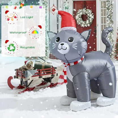 4Ft Christmas Grey Cat Inflatable Decoration with LED Lights - Variation of This Listing