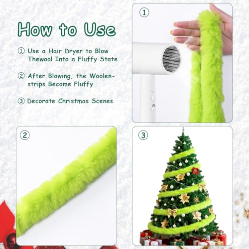 Faux Fur Christmas Garland 3 Pack, Lime Green Holiday Decor, 19.5 ft