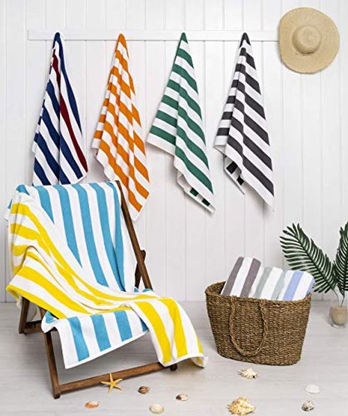 American Soft Linen Beach Towel, Cabana Striped 100% Cotton Pool Towels, 30x60 in Oversized Beach Towels, Soft Absorbent Sand Free Swim Towels, Orange
