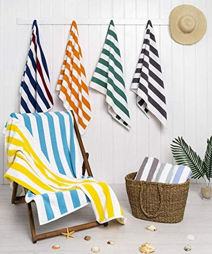 American Soft Linen Beach Towel, Cabana Striped 100% Cotton Pool Towels, 30x60 in Oversized Beach Towels, Soft Absorbent Sand Free Swim Towels, Orange