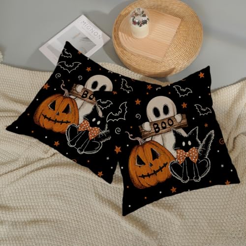 Halloween Pumpkin & Ghost Throw Pillow Covers 18x18 Inch 2 Pack - Autumn Home Decor